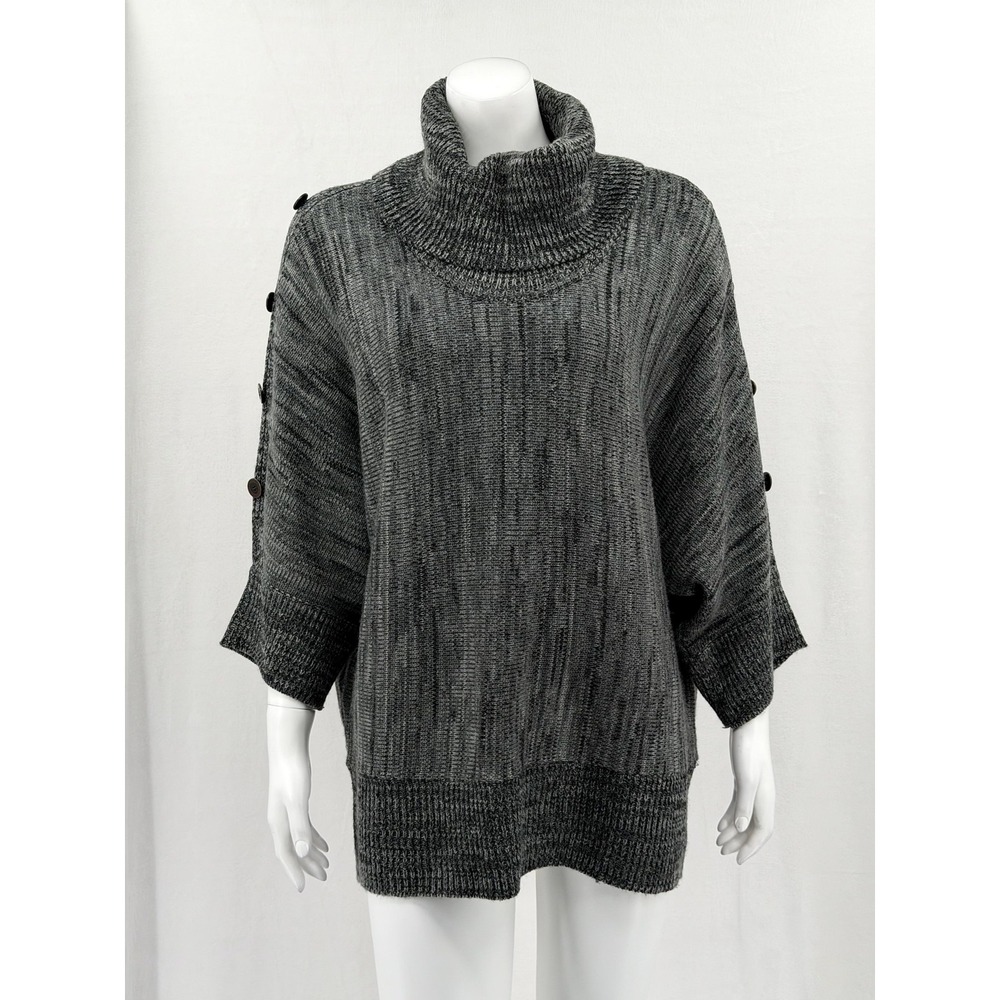New Directions Sweater Womens 1X Gray Turtleneck Button Sleeve Pullover Travel